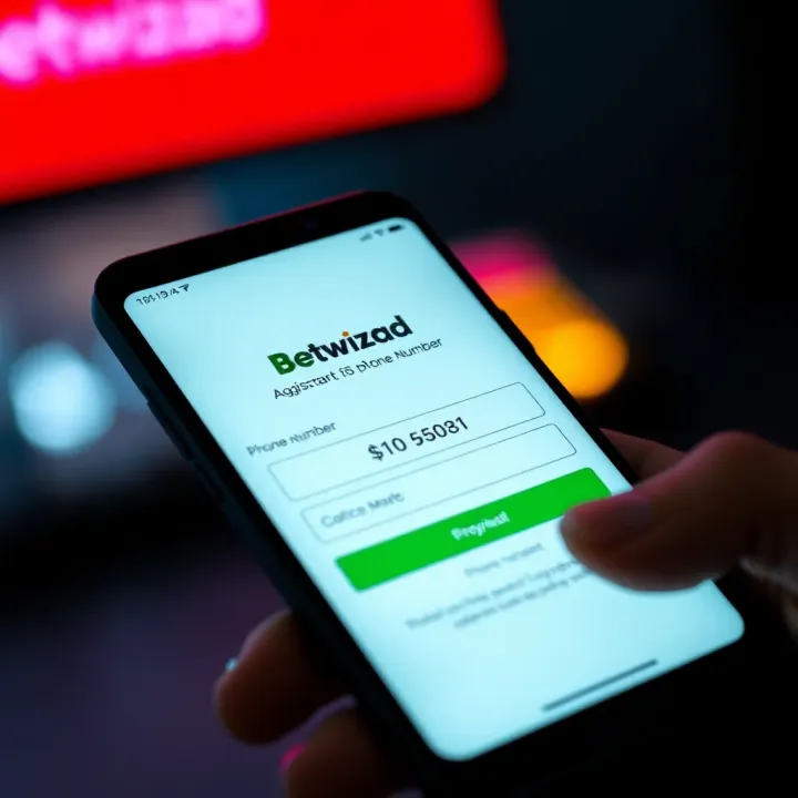 Mobile phone screen displaying the Betwizad account registration form with phone number input