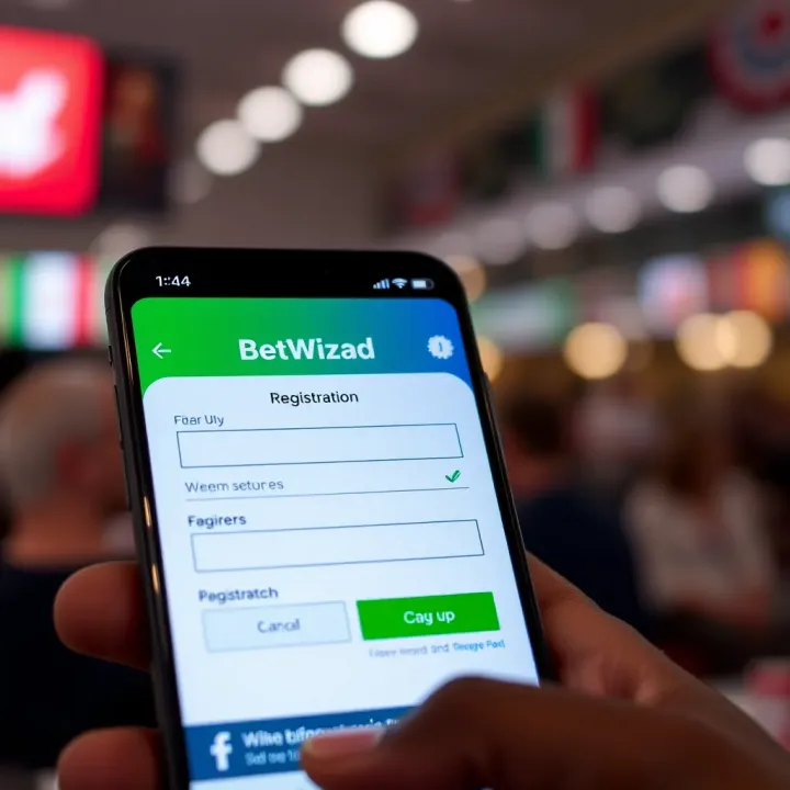 Mobile screen displaying BetWizad app registration interface with form fields