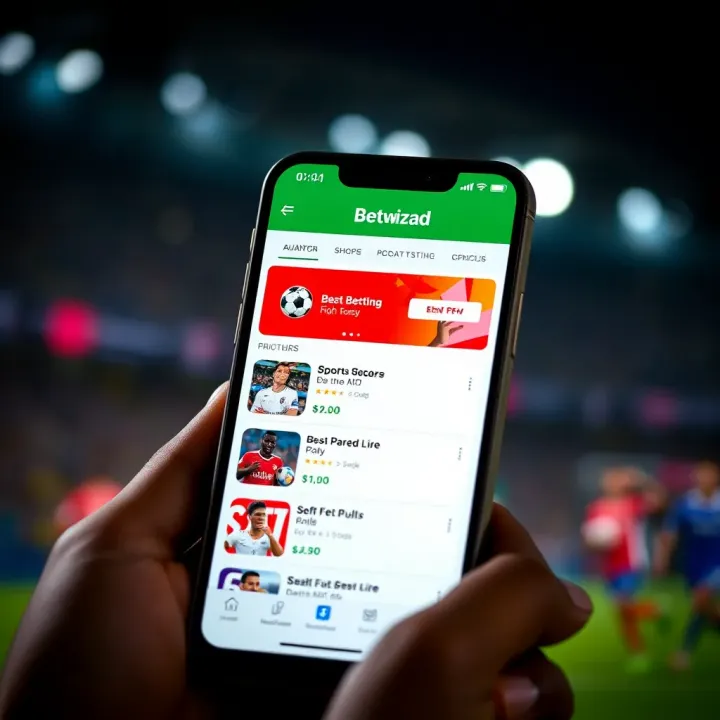 Mobile phone displaying BetWizad app interface with sports betting options