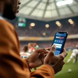 Nigerian sports enthusiast using Betwizad Bet NG on a smartphone to place a bet