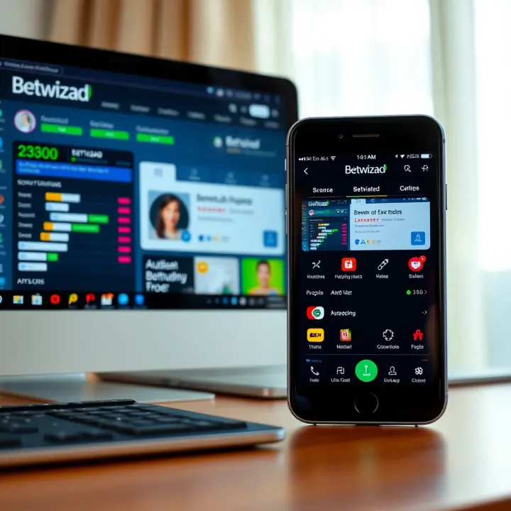 Comparison of Betwizad Computer and Mobile Interfaces Comparison display of Betwizad’s computer version alongside the mobile app interface