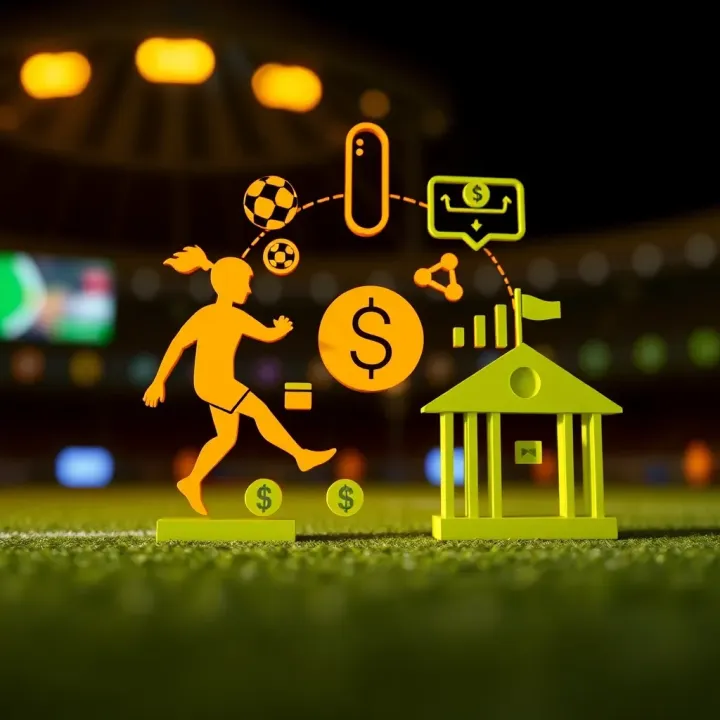 Abstract representation of fintech partnership with icons for sports, betting, and financial transactions