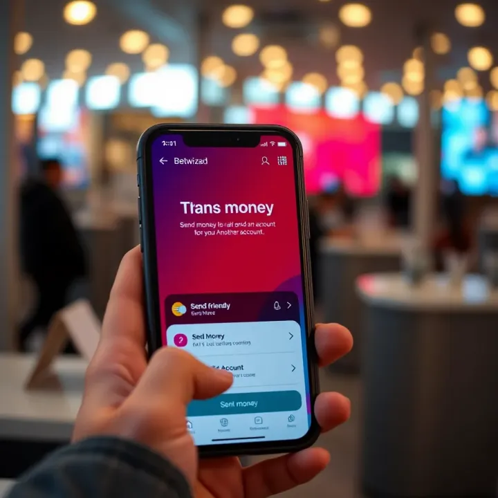 Mobile App Interface for Sending Money from Betwizad Account User-friendly mobile app screen showing options to send money from Betwizad account