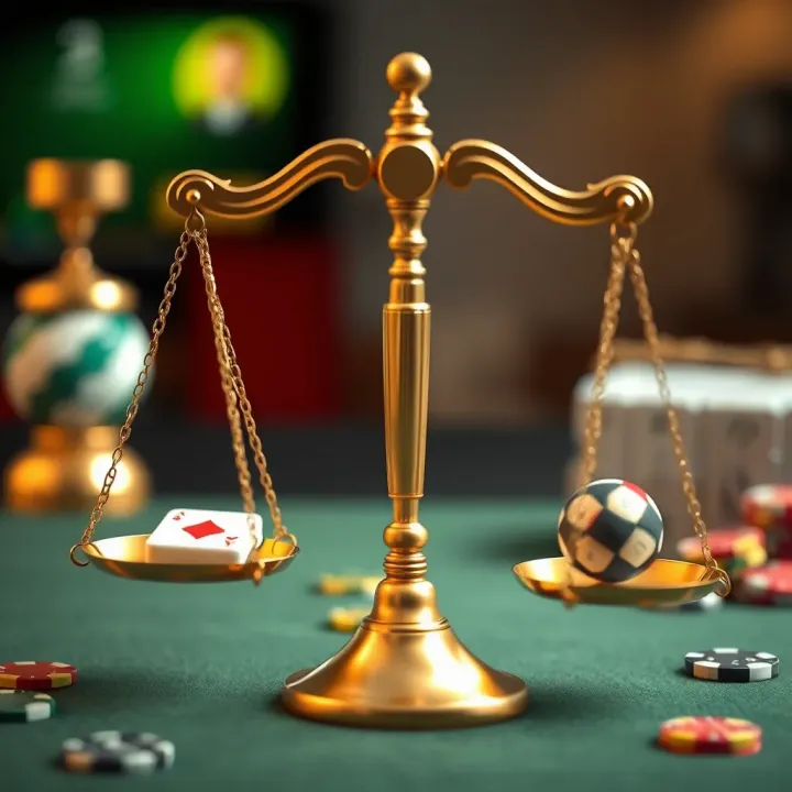 Illustration of legal scales with gaming icons representing safe and responsible play in Nigeria
