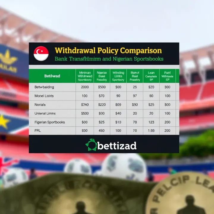 Comparison chart showing withdrawal policies of Betwizad alongside leading Nigerian sportsbooks