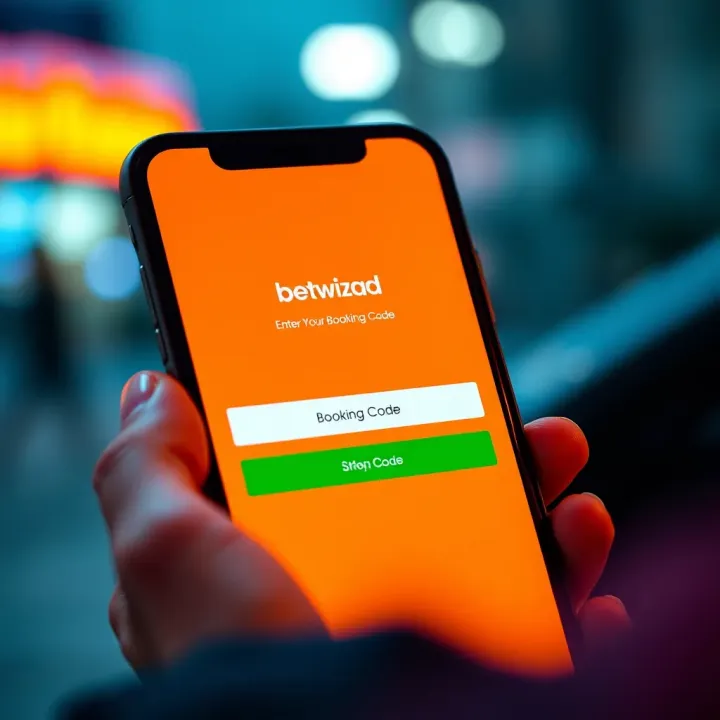 Mobile screen displaying Betwizad app with booking code input field highlighted