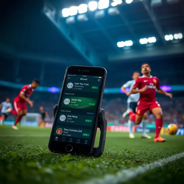 Mobile phone displaying real-time sports scores on Betwizad platform